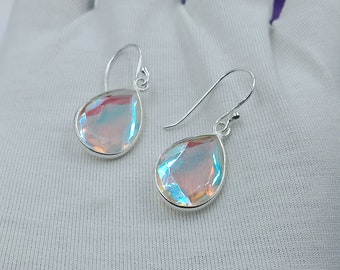 Handmade Angel Aura Quartz Earrings: 925 Sterling Silver Teardrop Dangle