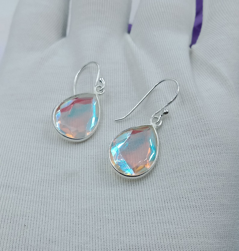 Angel Aura Quartz Teardrop Earrings, Handmade Earring, 925 Sterling Silver, Aura Quartz Earrings, Bezel Earring, Dangle Drop Earrings