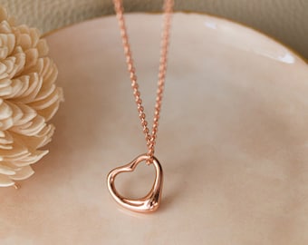Rose Gold Heart Necklace - Silver Heart Pendant - Simple Heart Pendant - Floating Heart Pendant - Open Heart Necklace - Mother&#39;s Day Gift