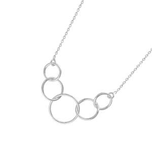 Handgemachte 925 Sterlingsilber Fünf Kreis Halskette, Zarte Alltag Silber Schmuck, Geschenke Für Frauen, Ineinandergreifende Kreise 18-Zoll-Halskette