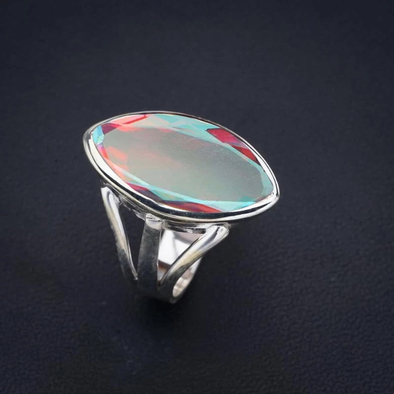 Angel Aura Quartz Ring, Handmade Ring, 925 Sterling Silver Ring, Gift for her, Promise Ring, Aura Quartz Ring, Marquise Angel Aura Ring