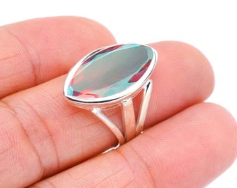 Pierścień Marquise Angel Aura Quartz: Ręcznie robiony pierścień obietnicy ze srebra próby 925