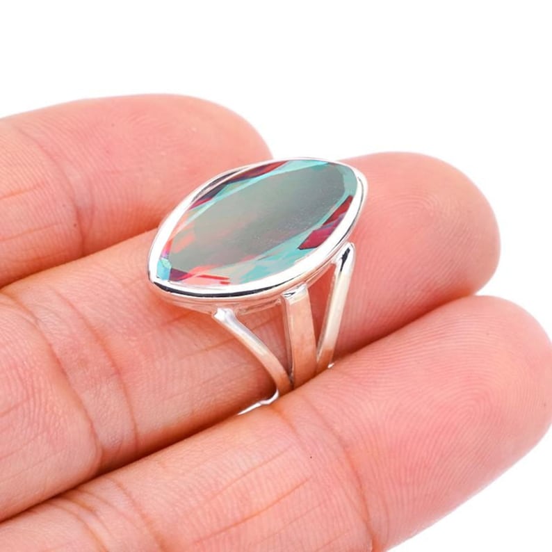 Angel Aura Quartz Ring, Handmade Ring, 925 Sterling Silver Ring, Gift for her, Promise Ring, Aura Quartz Ring, Marquise Angel Aura Ring