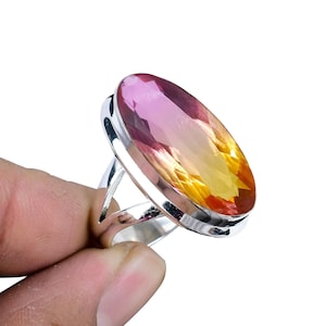 Oval Ametrine Quartz Ring: 925 Sterling Silver, Handmade