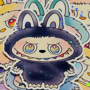 Monster Labubu – Big Into Energy Collection – Holographic Vinyl Stickers – Cute Monster Art – Laptop Water Bottle Decor
