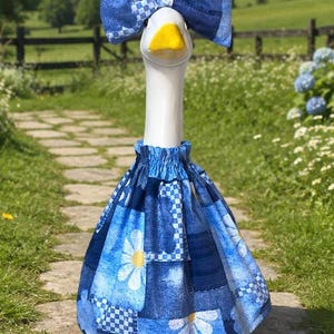 Blue Daisy Patchwork Goose Dress & Bow | Farmhouse Summer Porch Decor (Fits 23 inch Goose)
