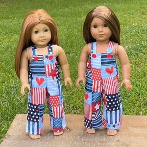 Patriotic Overalls, 18 inch dolls, American Girl Dolls