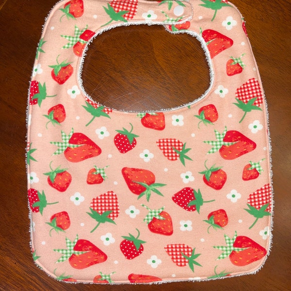 Strawberry toddler bib-large towel bib-Girls baby bib-triple layer baby bib