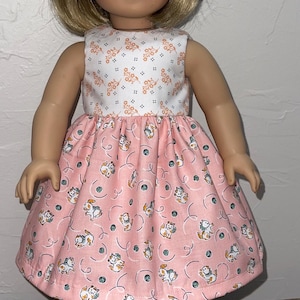 18 inch doll  dress, kittens,    and flowers dress, American girl, Moda Fabric