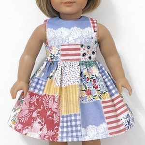 18 Inch Doll Dress, Patchwork Quilt Style, American Girl Outfit, Summer Cotton Fabric