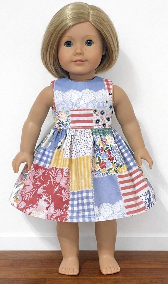 18 Inch Doll Dress, Patchwork Quilt Style, American Girl Outfit, Summer Cotton Fabric