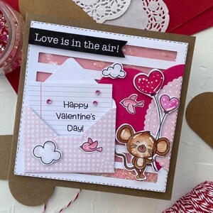 Love is in the air kaart Liefdeskaart verjaardagskaart voor hem kaart voor haar handgemaakte kaart love you Love is in the air roze handgemaakte kaart