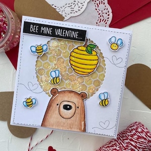 Bee mine Tarjeta de amor para aniversario Bee mine Linda tarjeta hecha a mano Tarjeta shaker para él tarjeta para ella tarjeta de carta de amor linda Tarjeta de oso con abejas