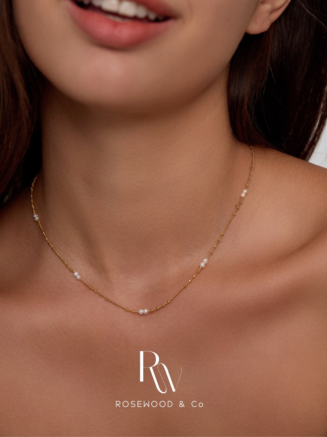 Gold Satellite Necklace, Genuine Pearl Beaded Necklace, Non Tarnish Gold Plated Boho Beaded