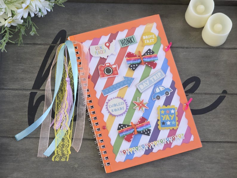 Notebook Ribbons Outside Travel & Adventure Journal Handmade Notebook, One of a Kind Memory ...