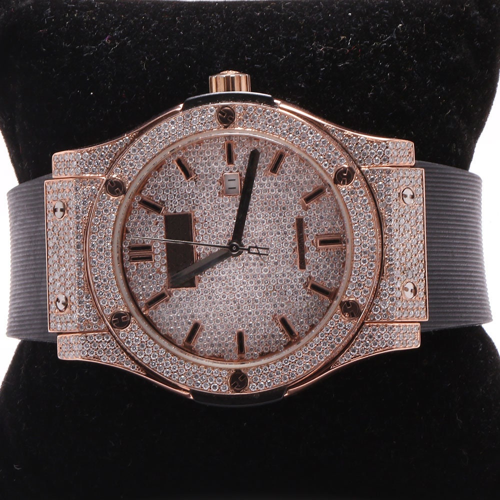Bust down 18K Gold Hublot Classic Fusion Chronograph Men's Diamond Watch