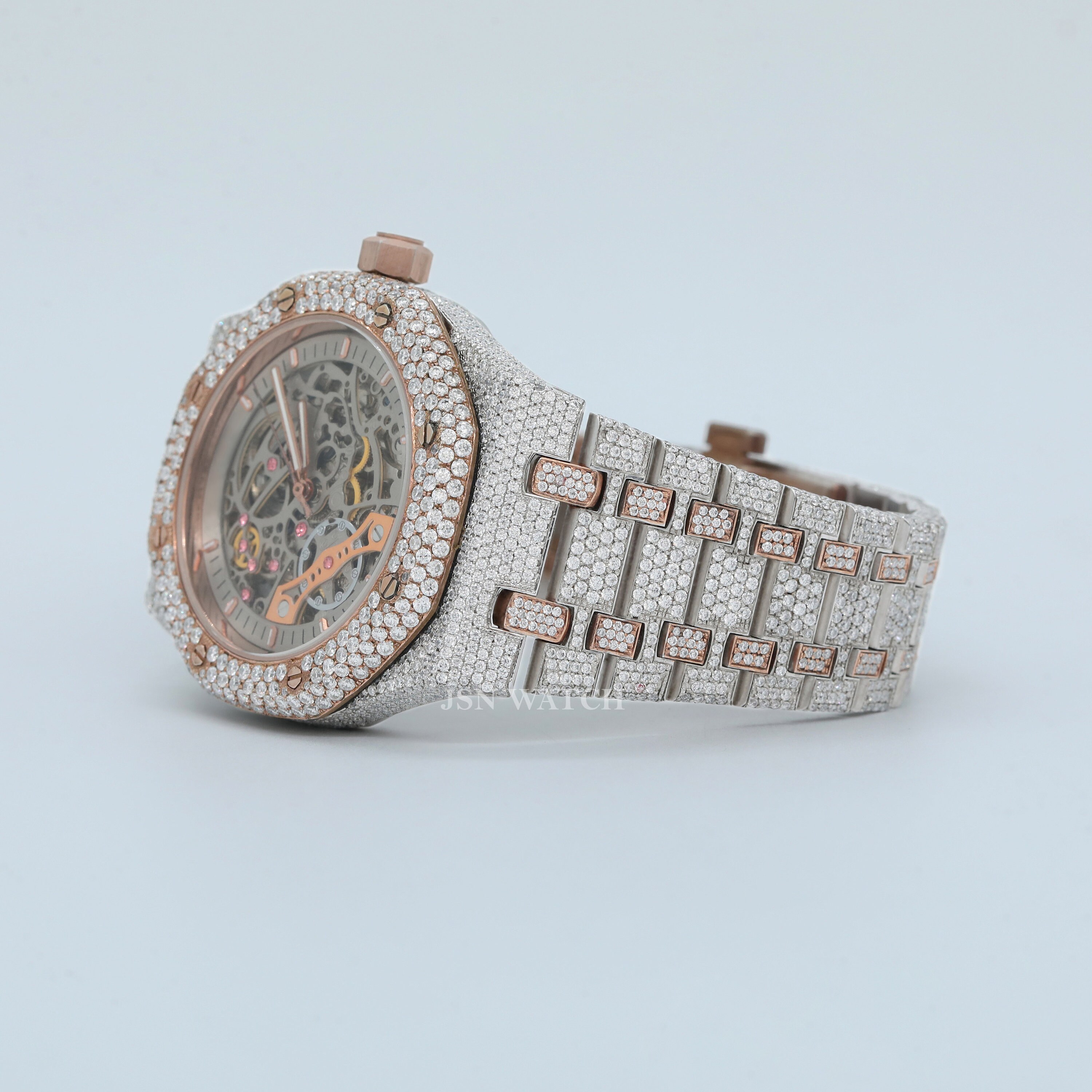 Buy Stainless Steel Skeleton Full Iced Out Moissanite Watch Ultimate 2 Tone Moissanite Bling Hip Hop Timepiece Online in India Etsy