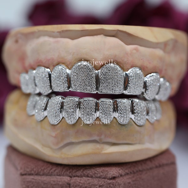 Custom Fit 925 Sterling Silver Grill with Sparkling Moissanite / Statement Piece for Special Occasions