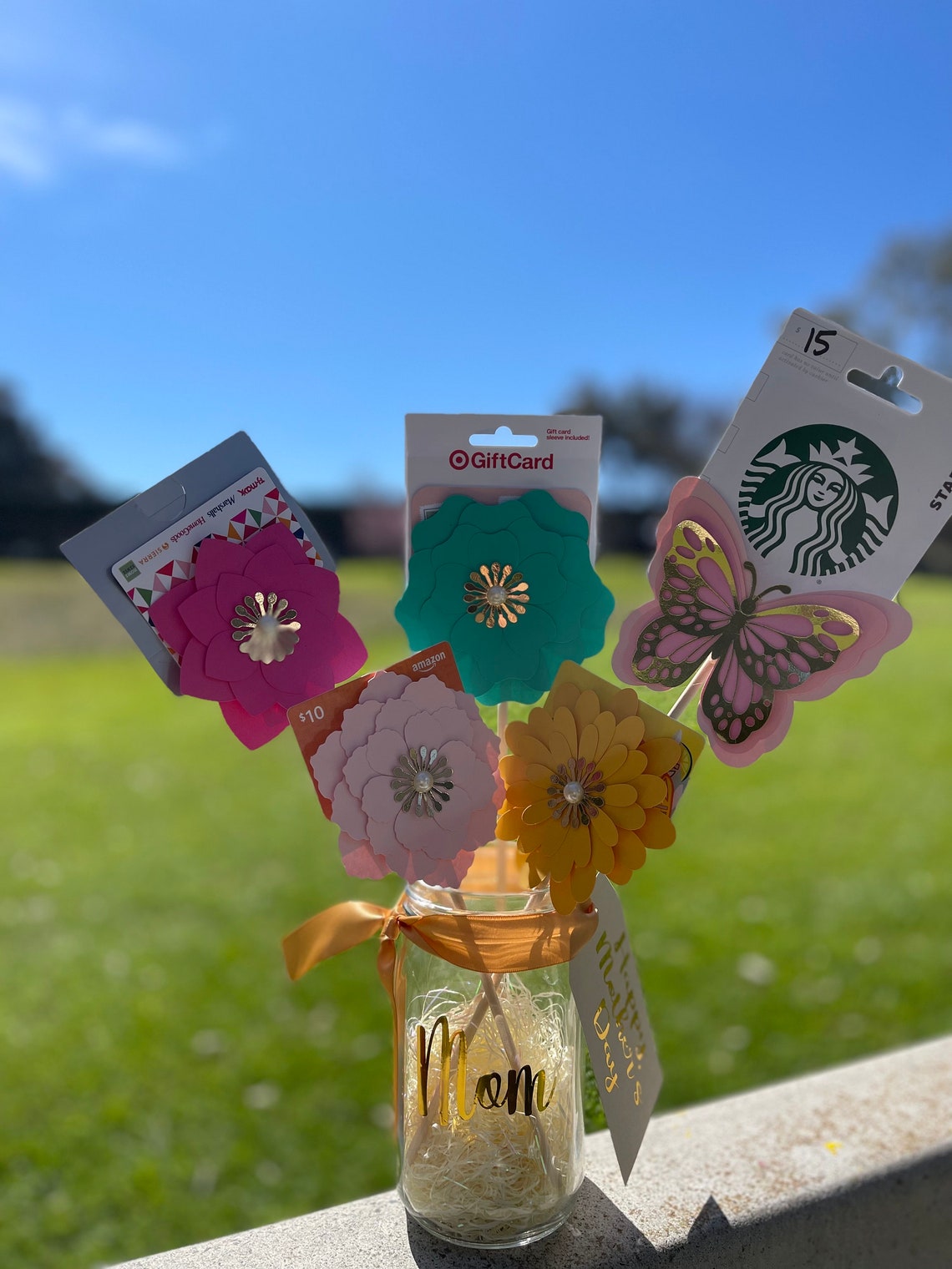 Flower Gift Card Bouquet/ Flower Gift Card/ Personalized Gift/ Mothers