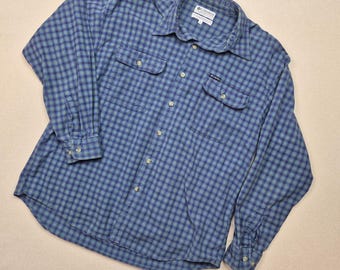 Columbia Men's Long Sleeve Button Up Blue Plaid Shirt Sz L VINTAGE EXCELLENT!!!