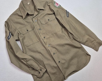 Camisa de campaña del ejército de EE. UU. talla 15/34 con parches del 6.º ejército de primera clase ¡VINTAGE de la Segunda Guerra Mundial y Vietnam!