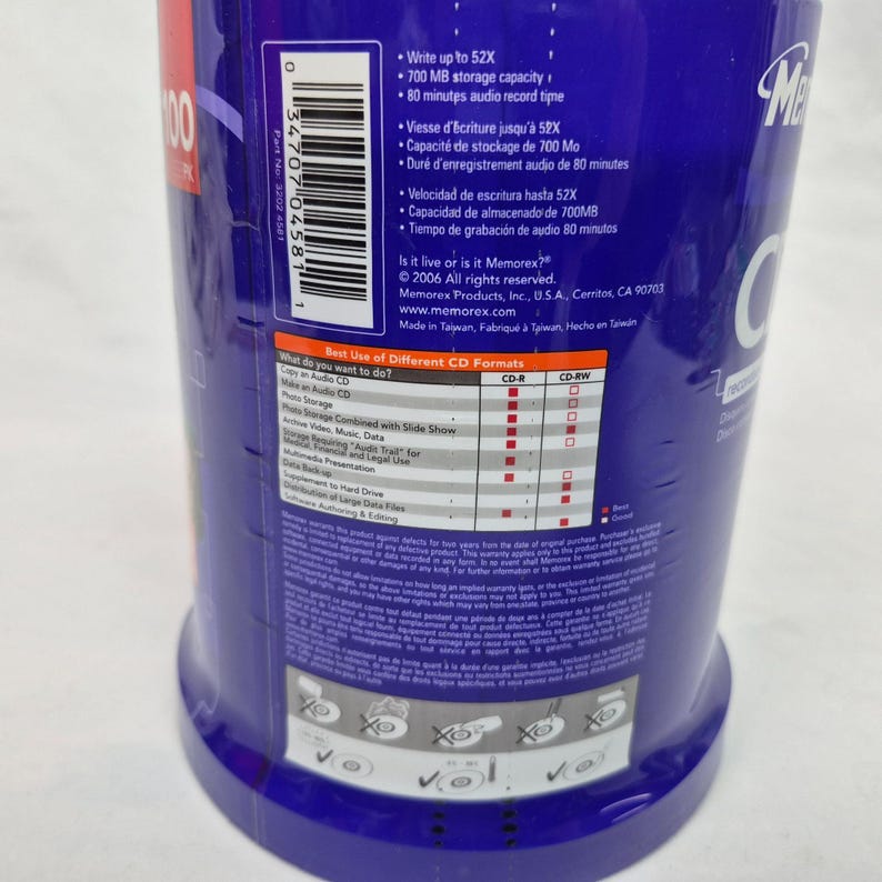 Powder Cd Memorex CD-R 100 Count Spool Digital Media 52x 700mb 80min Compact ...