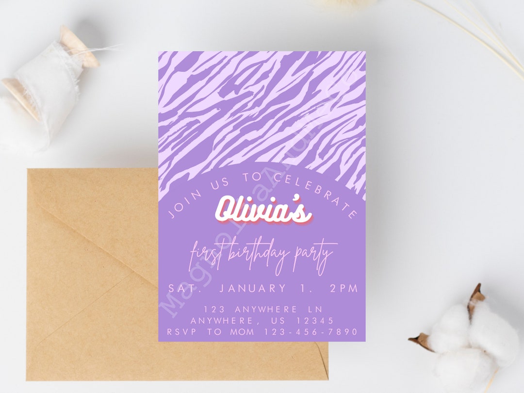 Purple Zebra Birthday Invitation - Bachelorette Party Invitation ...
