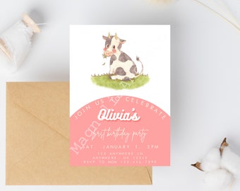 Cow Birthday Invitation - Canva Editable Invitation - Any Age - Printable Invitation