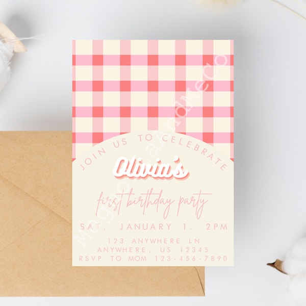 Gingham Invitation - Etsy