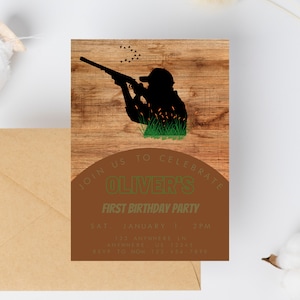 Invitation d'anniversaire de chasseur - Invitation de chasse au canard - Invitation modifiable de Canva - Tout âge - Invitation imprimable
