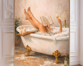 Clawfoot Bathtub Art Print | Cozy Reading Bath Wall Art (Digital Download)
