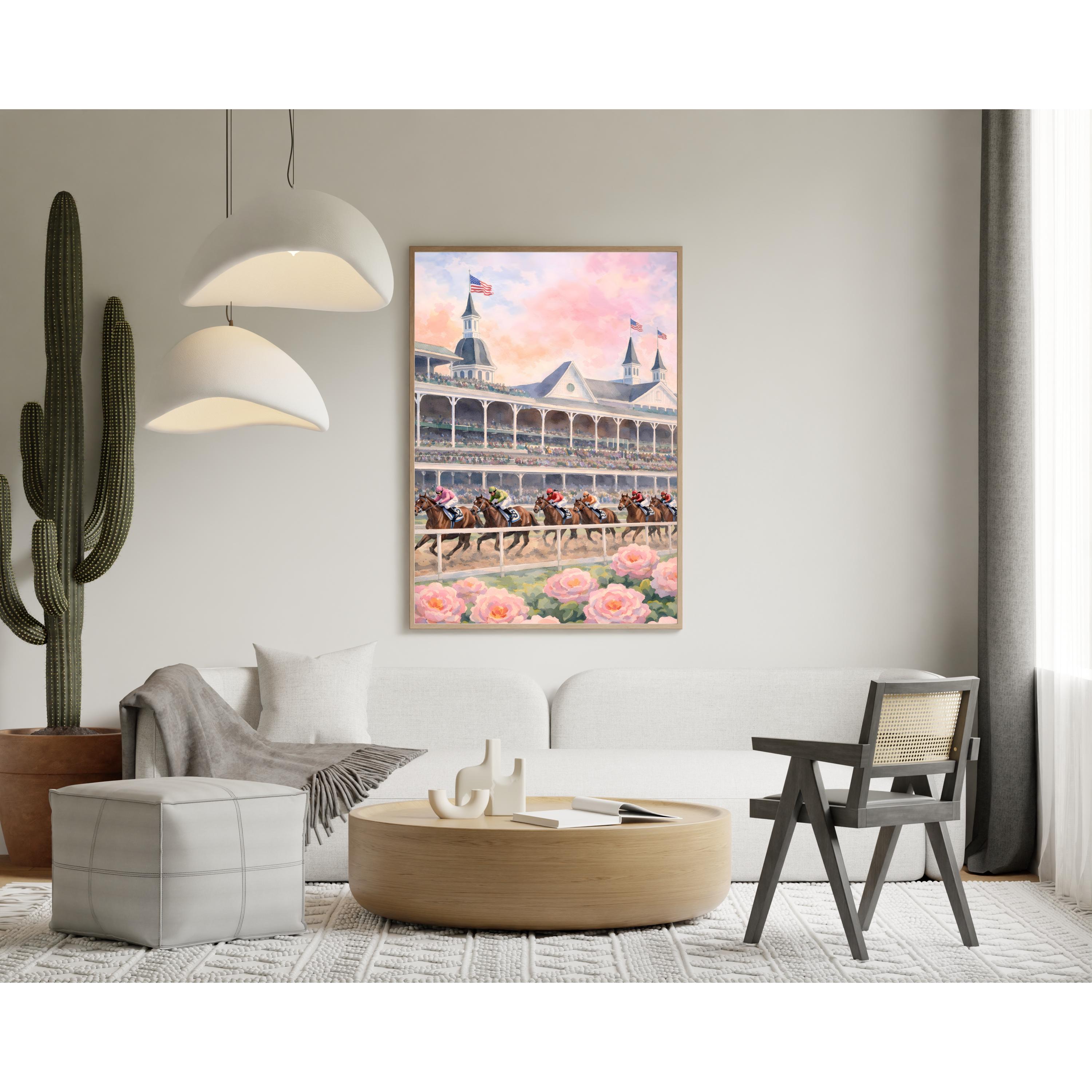 Watercolor Racing Track Horse Racing Watercolor Print | Spring Track Equestrian Art (digital ...