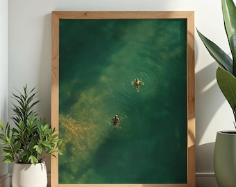 Swimming in Green Abstract Print | Vintage Retro Minimalist Green Wall Art | Digital Download |
