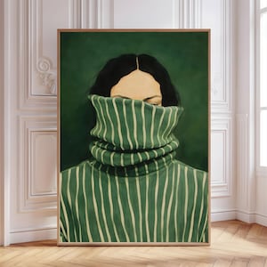 Emerald Green Painted Abstract Woman Wall Art: Minimalist Japandi Decor (Digital Download)