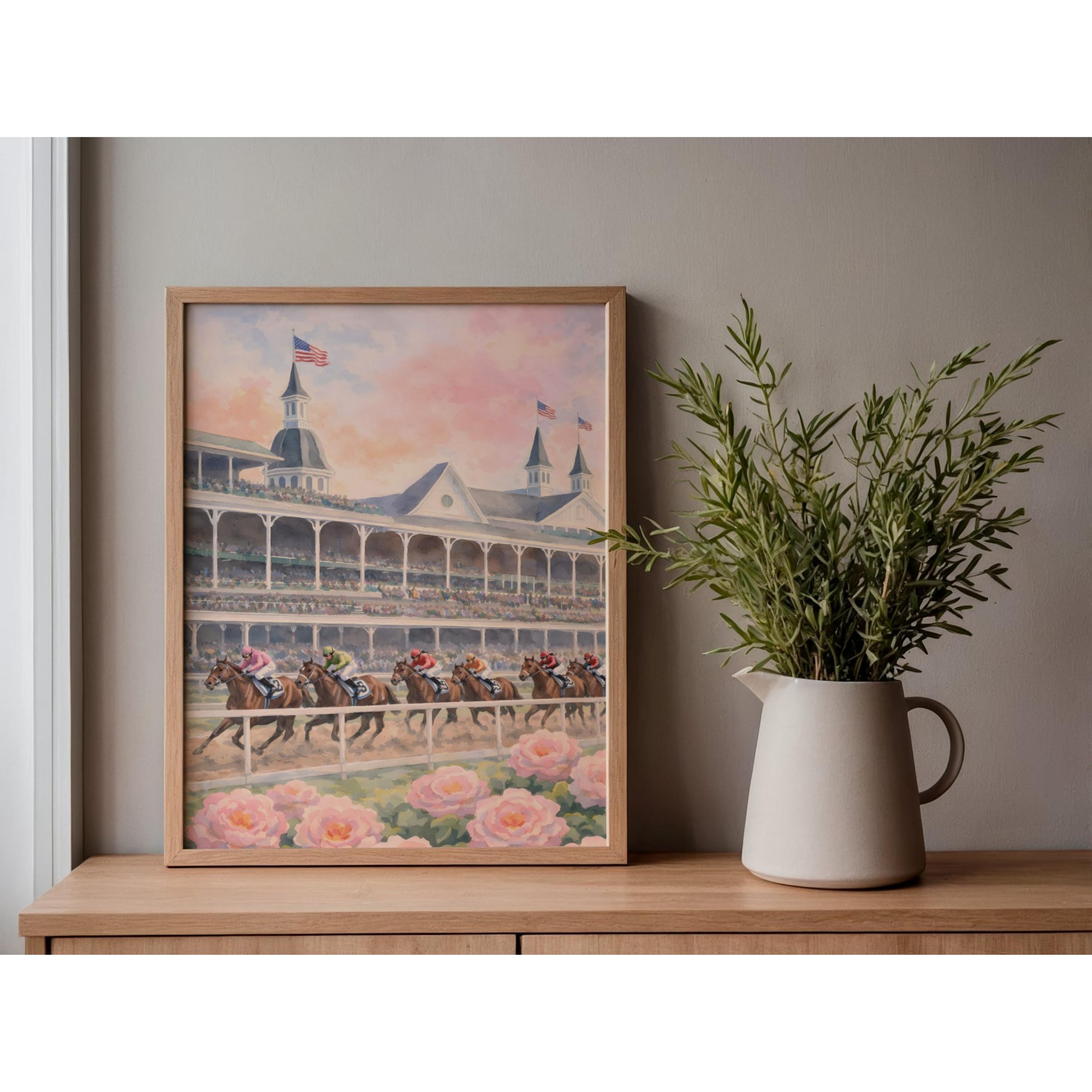 Watercolor Racing Track Horse Racing Watercolor Print | Spring Track Equestrian Art (digital ...