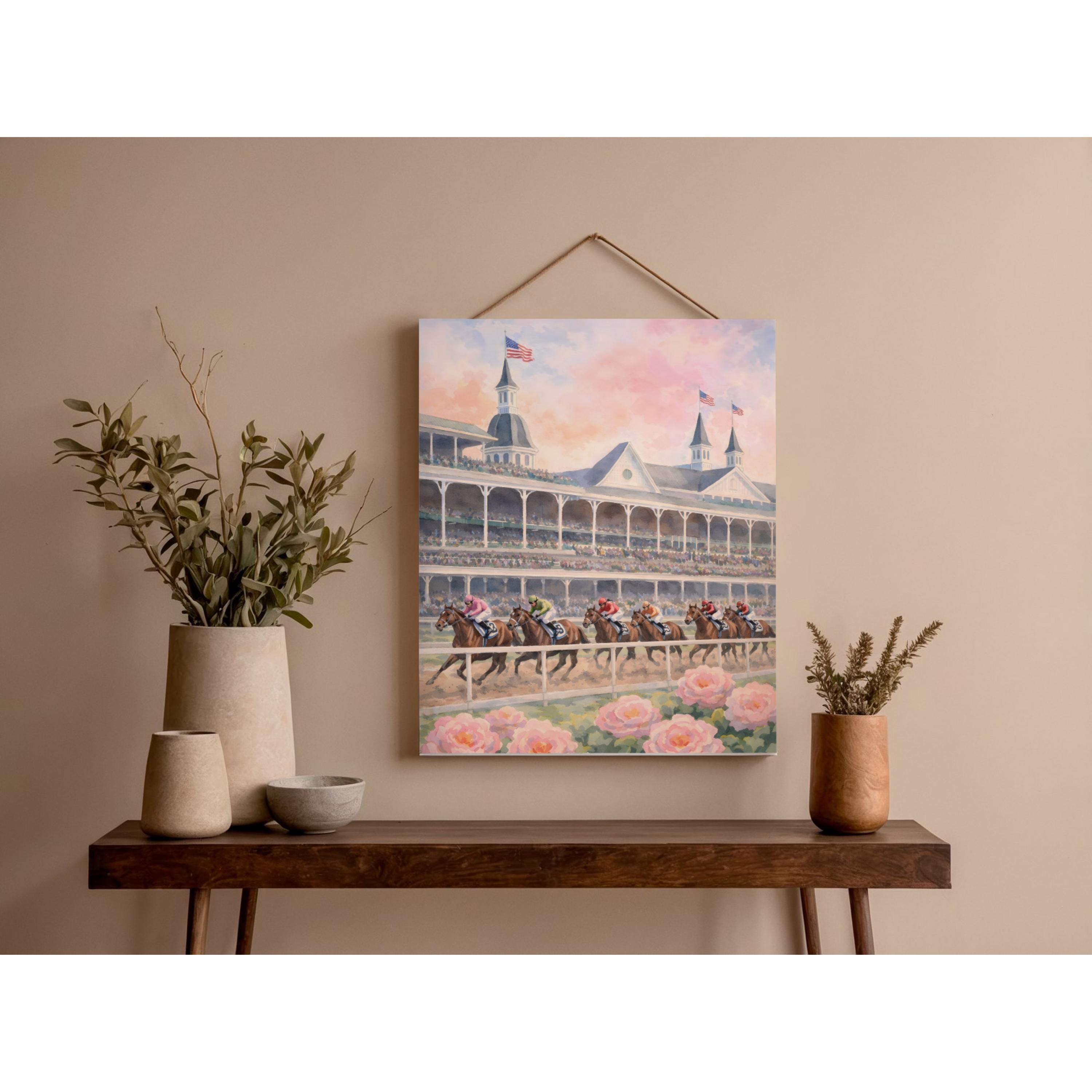 Watercolor Racing Track Horse Racing Watercolor Print | Spring Track Equestrian Art (digital ...