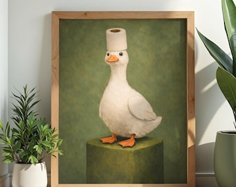 Funny Duck Poster, Vintage Style Bathroom Wall Art (Digital Download)