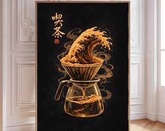 Japanese Coffee Wave Art, Minimalist Pour Over Print (Digital Download)
