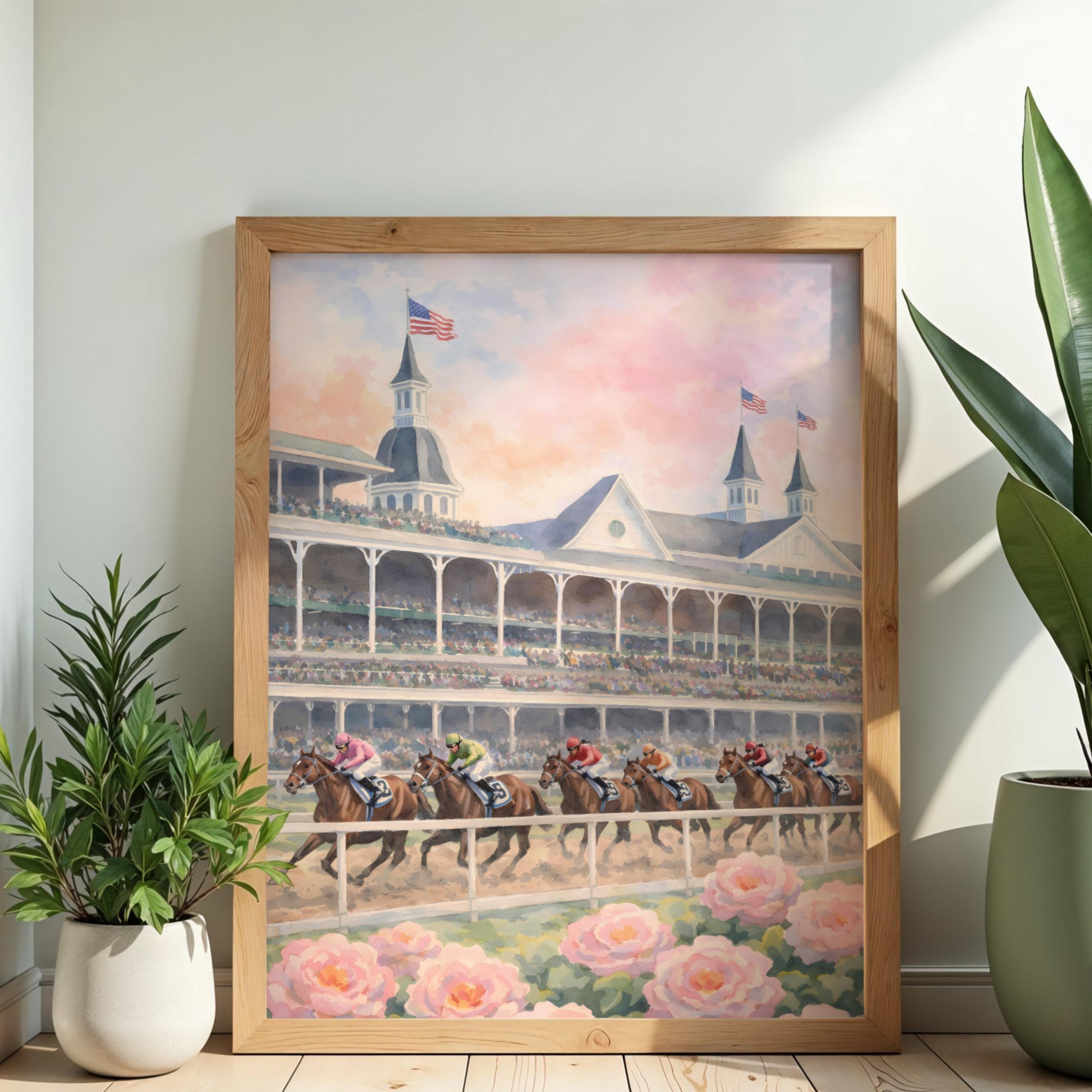 Watercolor Racing Track Horse Racing Watercolor Print | Spring Track Equestrian Art (digital ...