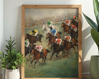 Vintage Horse Racing PRINTABLE Wall Art | Modern Equestrian Home Decor | Colorful Jockeys Digital Download