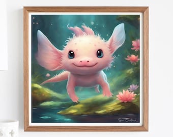 Axolotl, Axolotl väggkonst, Digitala tryck, Konst och samlarobjekt, Bedårande vattenlevande vän