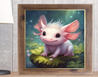 Axolotl, Axolotl väggkonst, Digitala tryck, Konst och samlarobjekt, Bedårande vattenlevande vän
