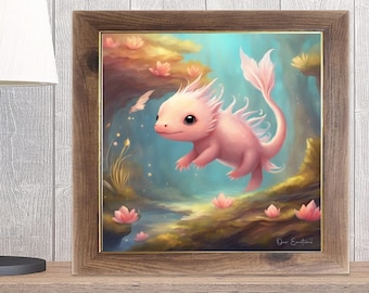 Axolotl, Axolotl väggkonst, bedårande vattenlevande vän, digitala tryck, konst och samlarobjekt