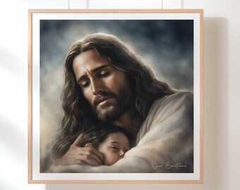 Jesus håller dödfött barn, missfall, förlust av barn, kondoleansgåva, minnesgåva för missfall, present till mamma