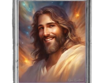 Strålande leende Jesusporträtt - Inspirerande religiöst konstverk, Leende Jesus, Kärleksfull Frälsare, Jesus leende, Jesus älskar dig