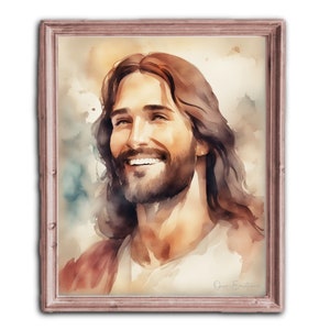 Radiant Smiling Jesus Portrait - Inspirational Religious Artwork, Smiling Jesus, Loving Saviour, Jesus Smiling, Jesus Loves You