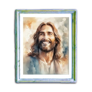 Radiant Smiling Jesus Portrait - Inspirational Religious Artwork, Smiling Jesus, Loving Saviour, Jesus Smiling, Jesus Loves You