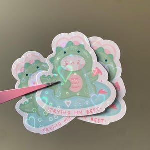Pegatina de conejito llorando: pegatina de mono de dinosaurio kawaii, calcomanía de vinilo de conejito triste, pegatina de "Haciendo mi mejor esfuerzo", pegatina estética impermeable