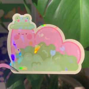 Worm Frog Hat Sticker - Cute Kawaii Sticker, Funny Animal Vinyl Sticker, Aesthetic Waterproof Sticker for Laptop, Water Bottle, Journal