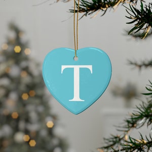 T Blue Initial Ceramic Christmas Ornament (1/5/10/20pcs), Tiffanys Blue, Blue Christmas ornament, letter T ornament